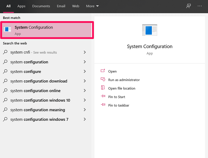 search for system configuration tool