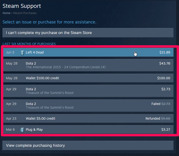 select a game to refund