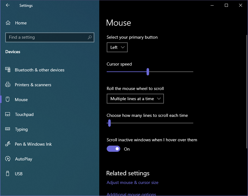 Windows 10 2004 Mouse Pointer Settings