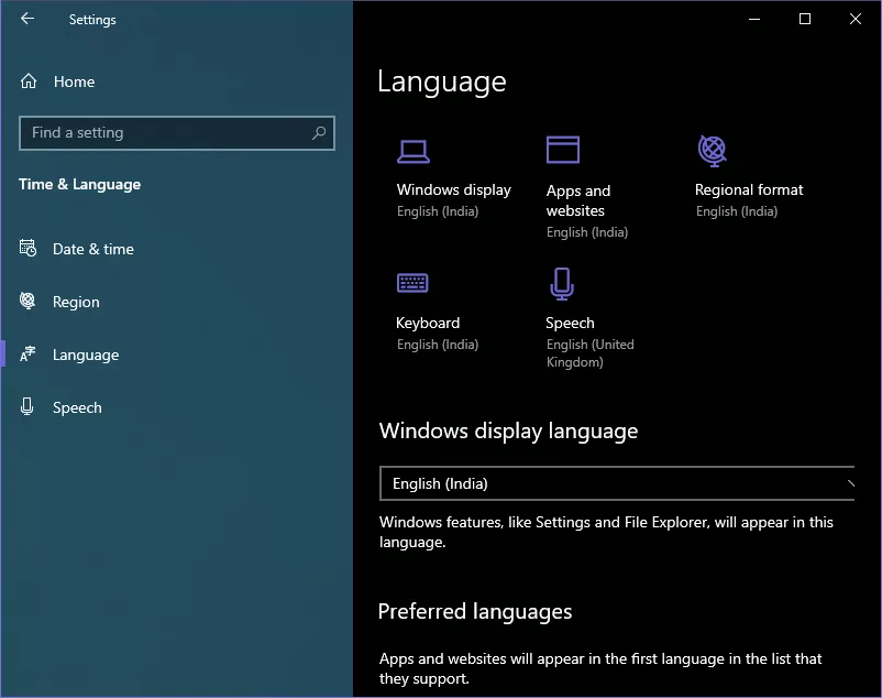 Windows 10 20H1 New Language Settings