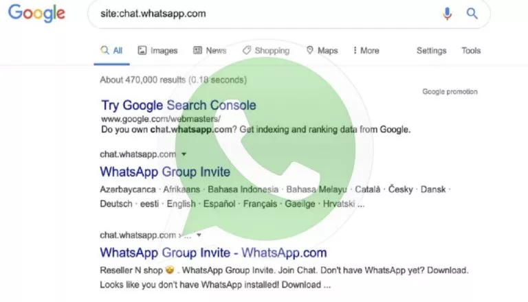 WhatsApp Group Invite link indexed on Google