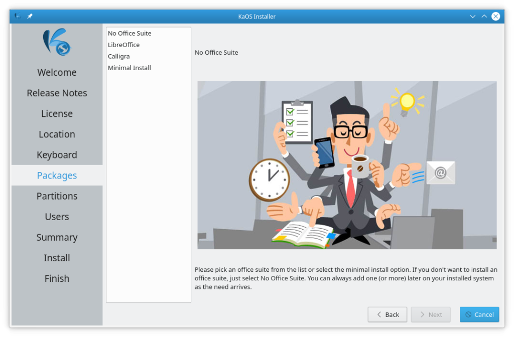 KaOS New feature: Choose whether to install or not Officesuite