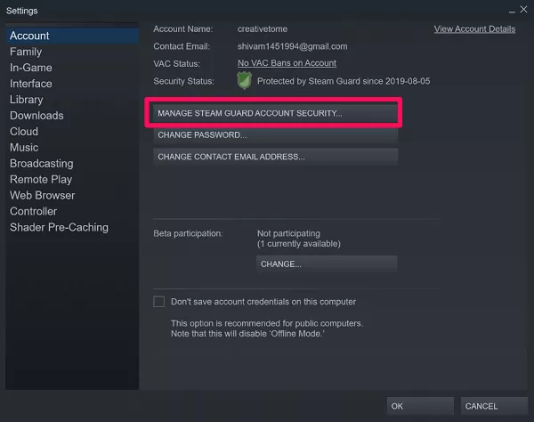 enable steam guard account security
