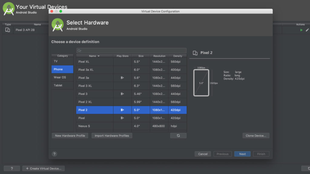 Android Studio - creating virtual devices