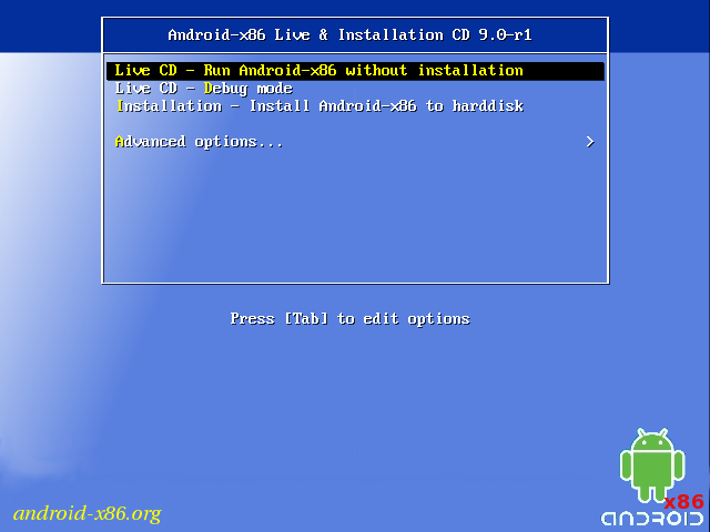 Android-x86 Boot menu