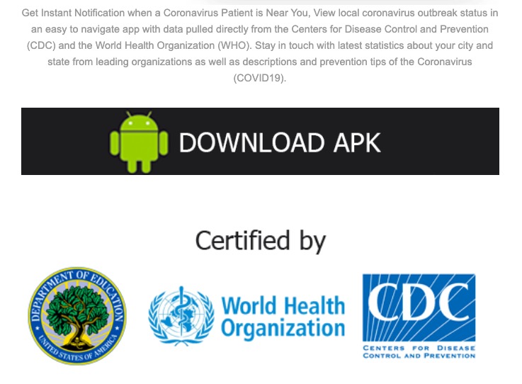 Coronavirus fake tracking app