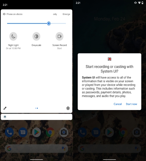Native screen recorder Android 11 feature