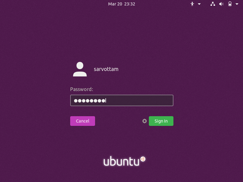 Ubuntu 19.10 Login screen