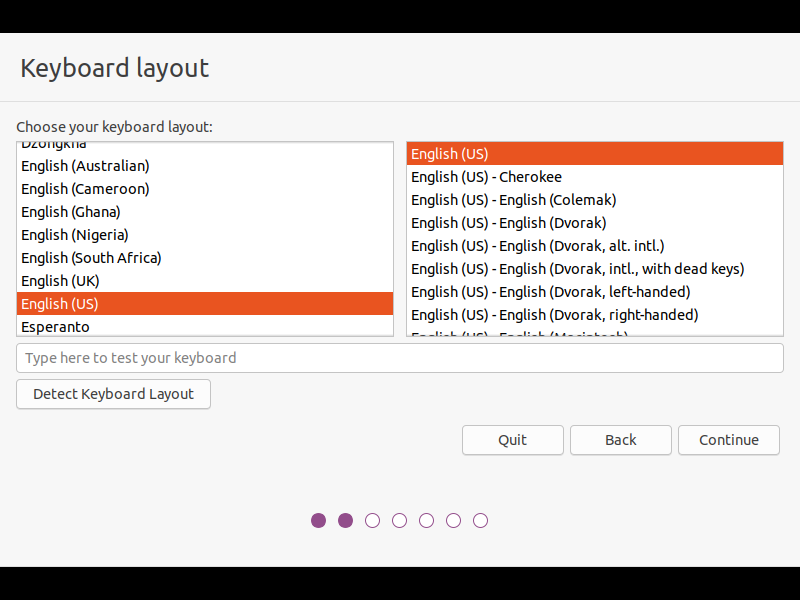 Installing Ubuntu — Keyboard setting