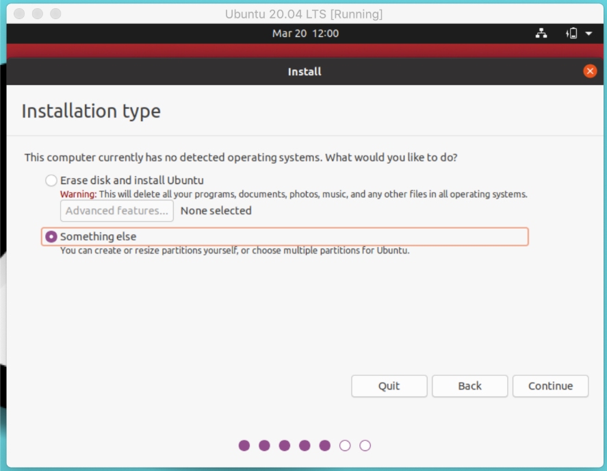 Ubuntu 20.04 LTS Installer — Choose Installation Type