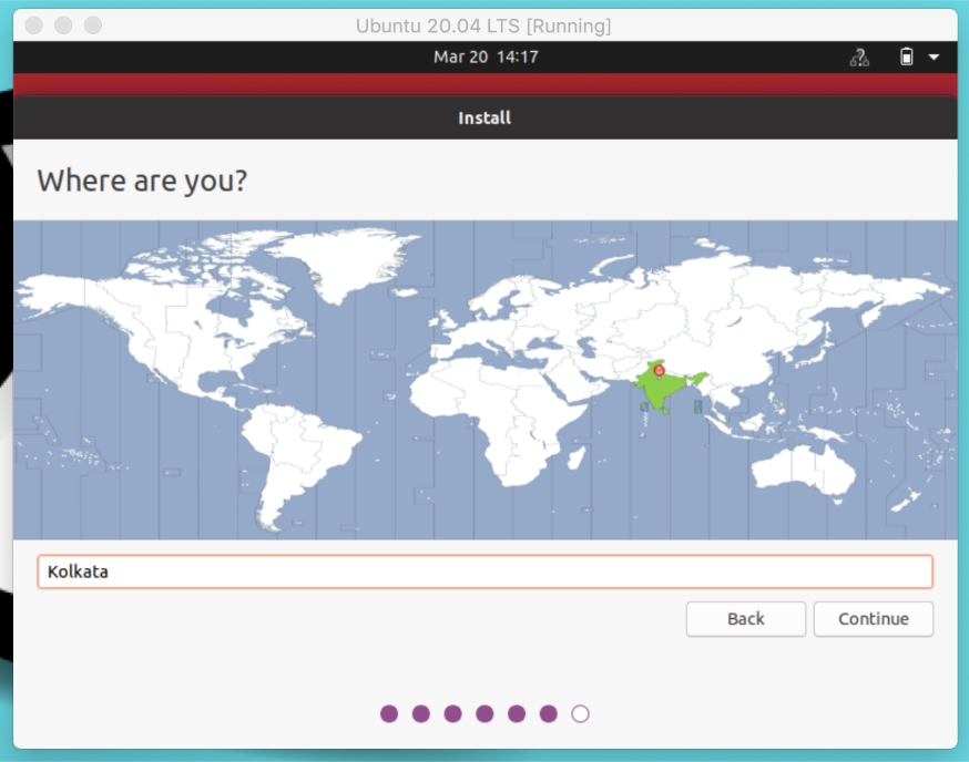 Ubuntu 20.04 LTS Installer — Choose Location