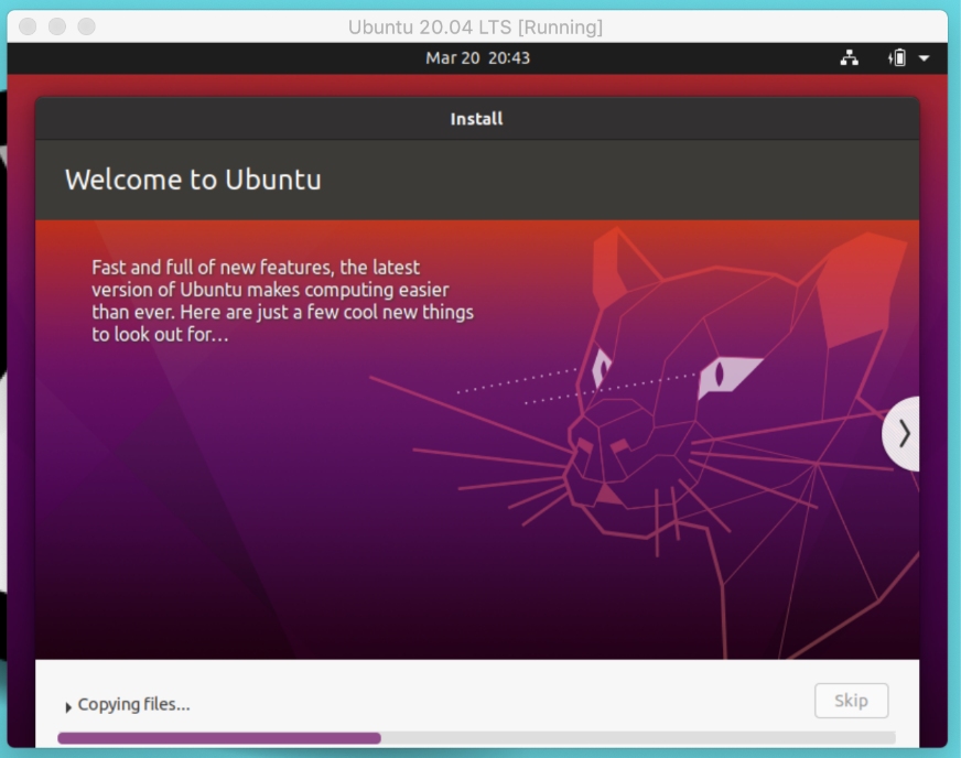 Ubuntu 20.04 LTS installer - Installation starts