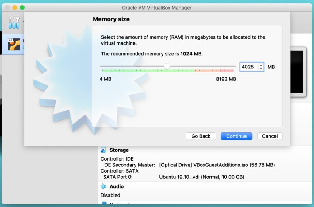 VirtualBox — Select RAM Size