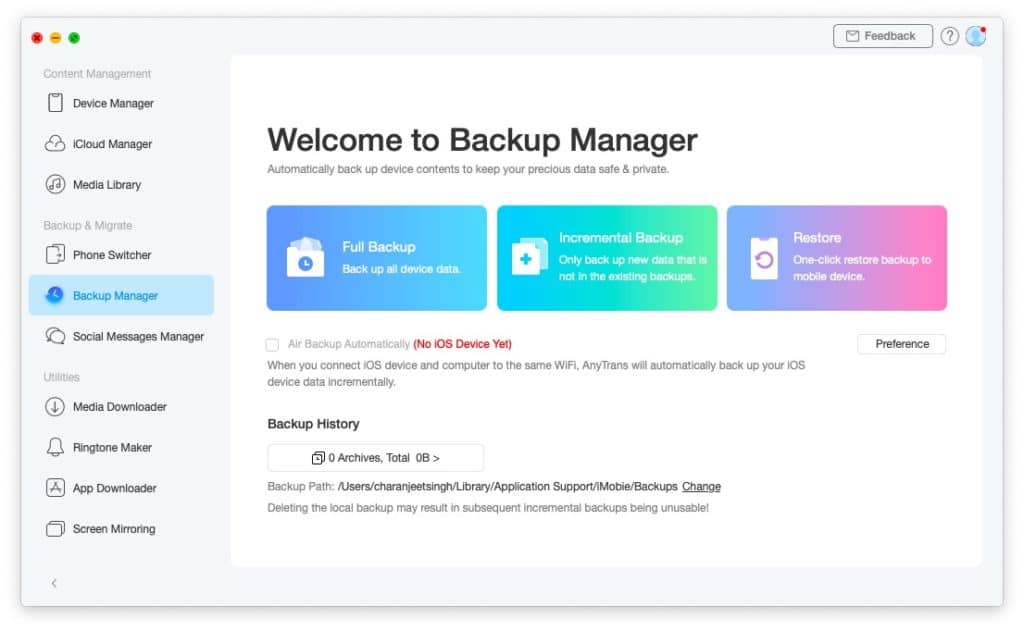 AnyTrans Backup Manager