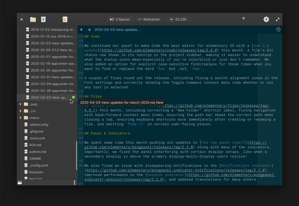 Elementary OS 5.1.3 — Code editor tooltip