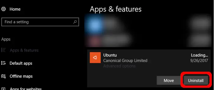 Uninstall Ubuntu Windows 10