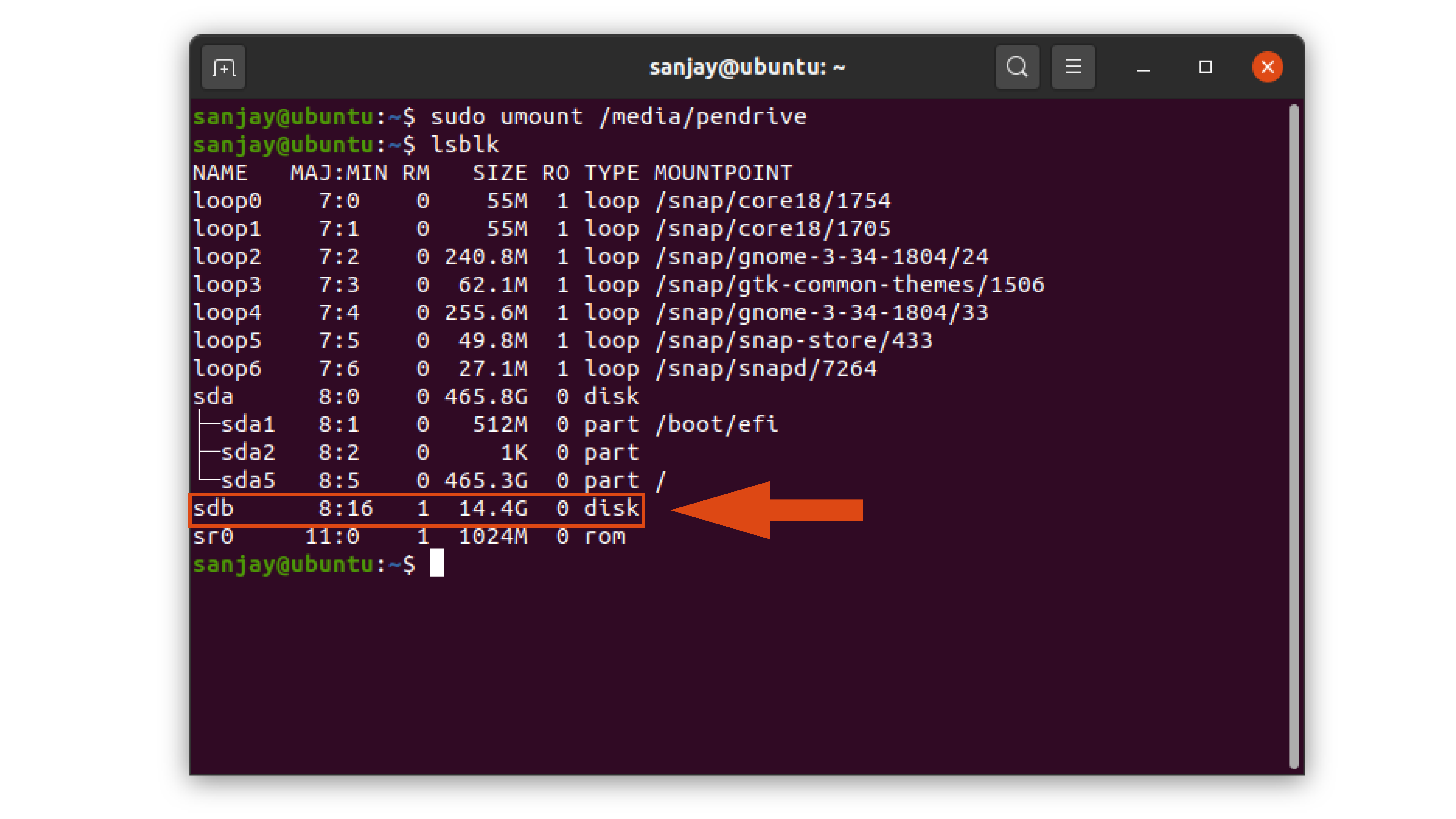 Running command to detect the mounted USB device