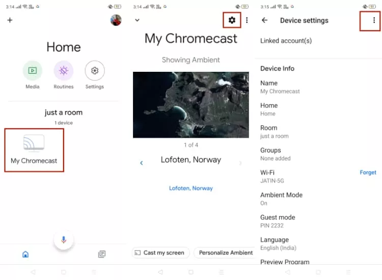 Google Home chromecast settings