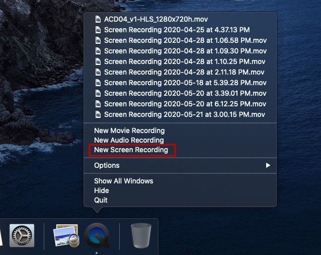Quicktime New Screen Recording macOS