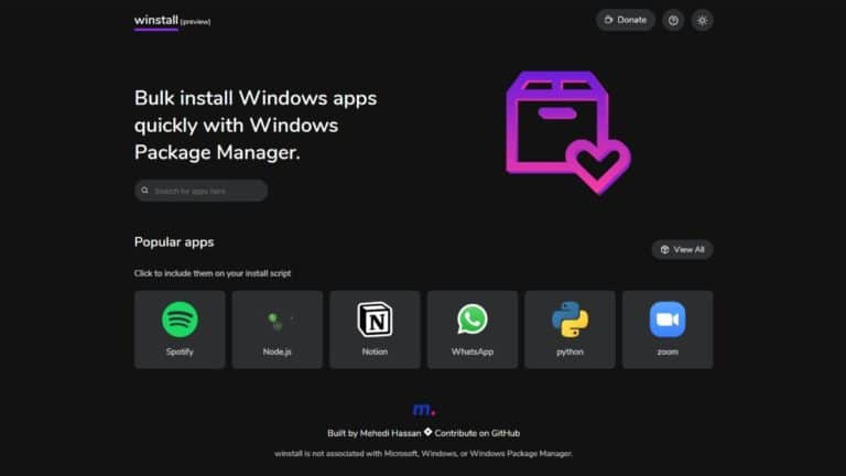 Winstall GUI Package Manager Install Windows Apps Command Line