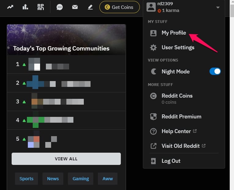 reddit my profile buttons