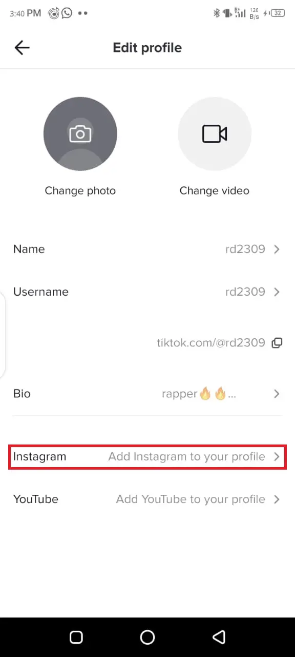 adding instagram account to tiktok