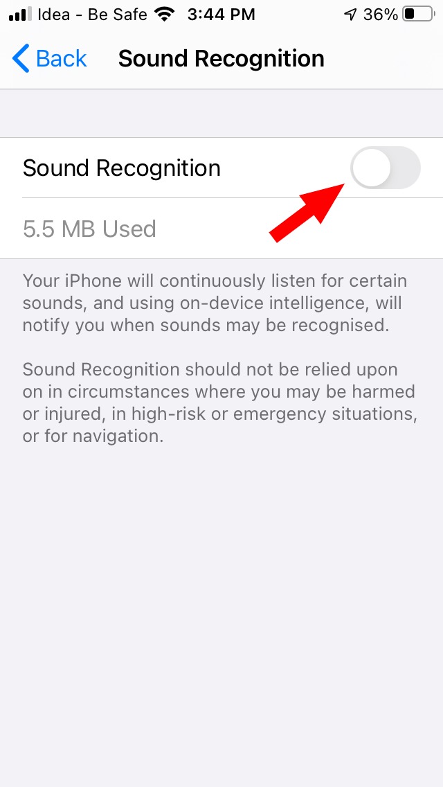 Enable Sound Recogntion Enable Toggle 3