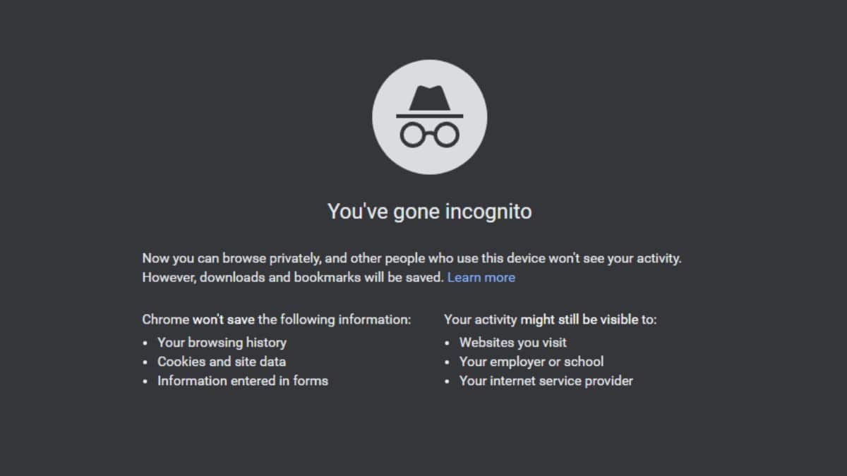Google Chrome Incognito Mode Disclaimer