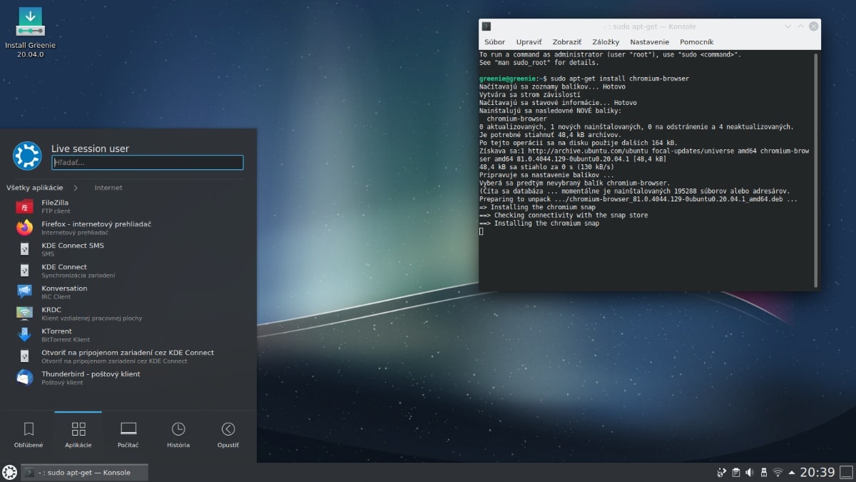 Greenie 20.04 with KDE desktop