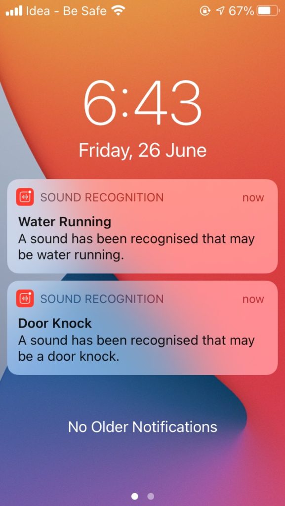 IOS 14 water Running Door knock notification