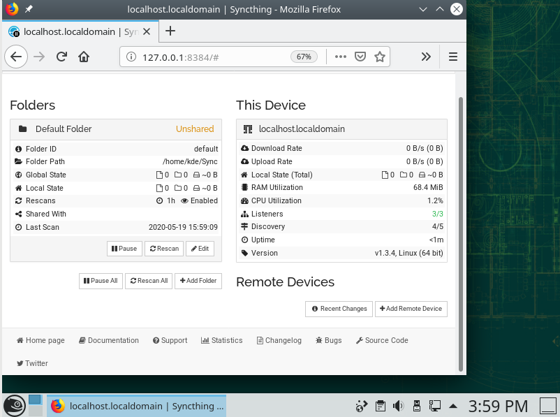 Syncthing 1.3.4 In KDE Leap 15.2