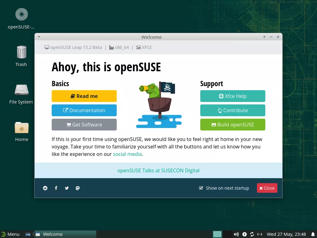 openSUSE Leap 15.2 Xfce Welcome