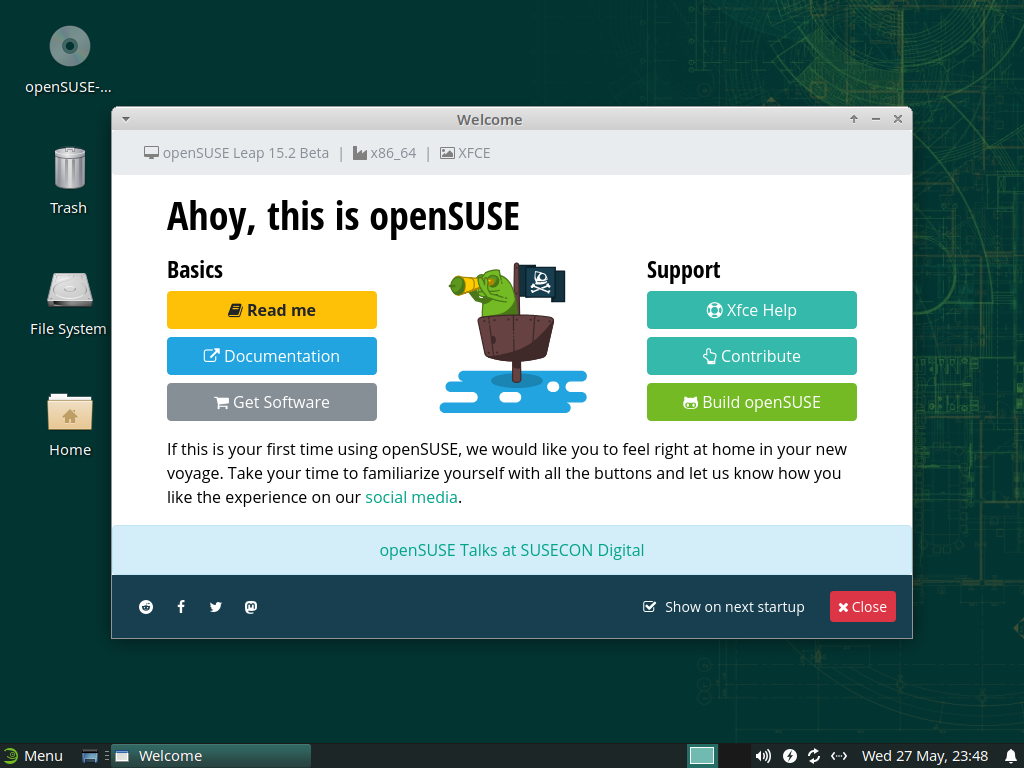 openSUSE Leap 15.2 Xfce Welcome