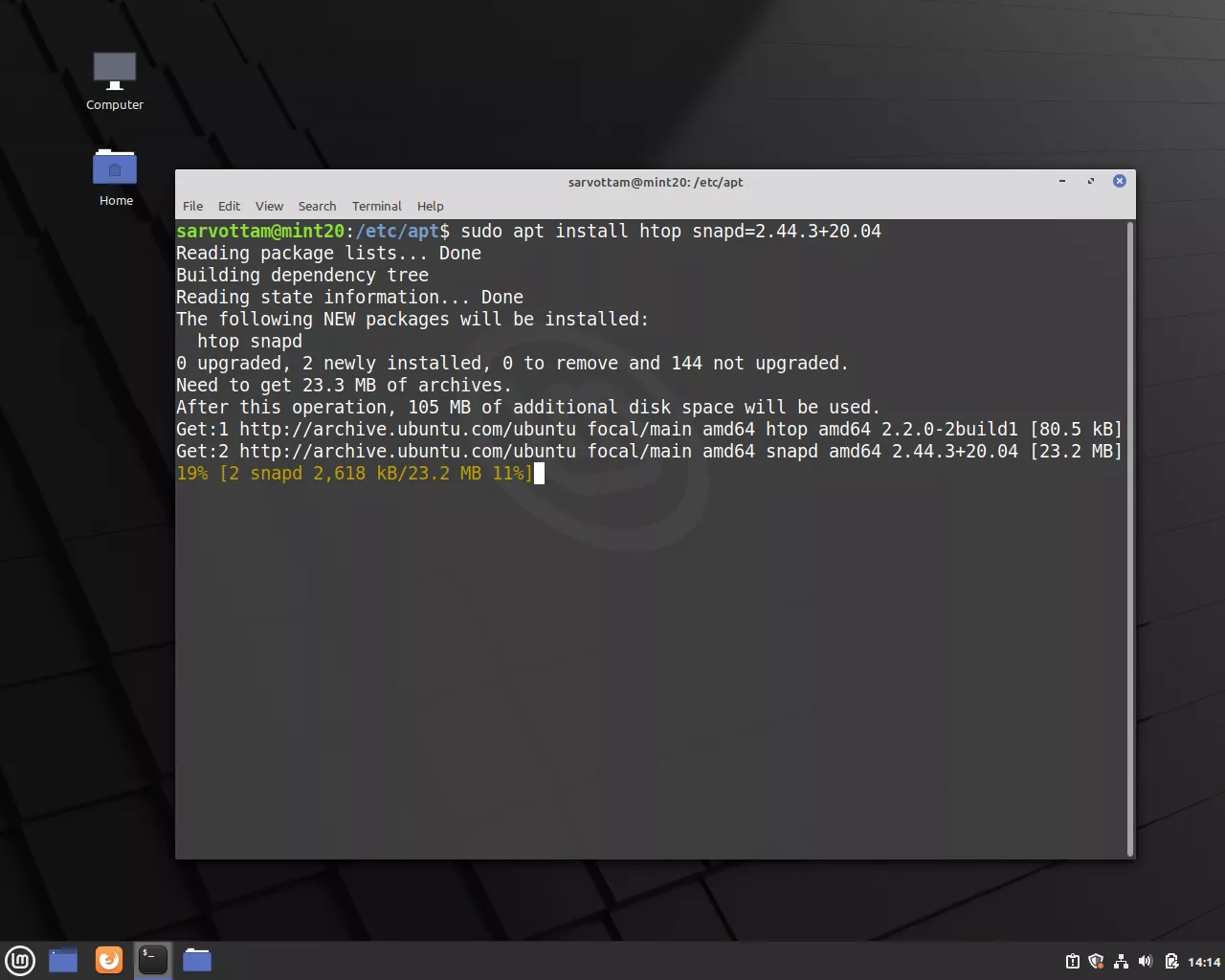 Linux Mint 20 — Installing snap packages using version