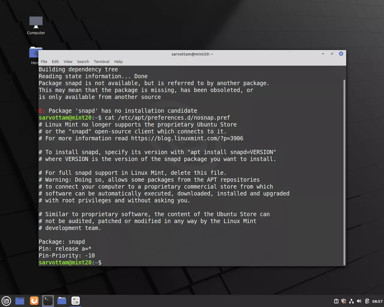 Linux Mint 20 — nosnap file