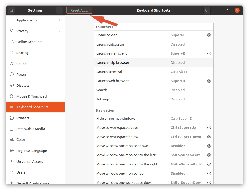 Reset Keyboard Shortcuts