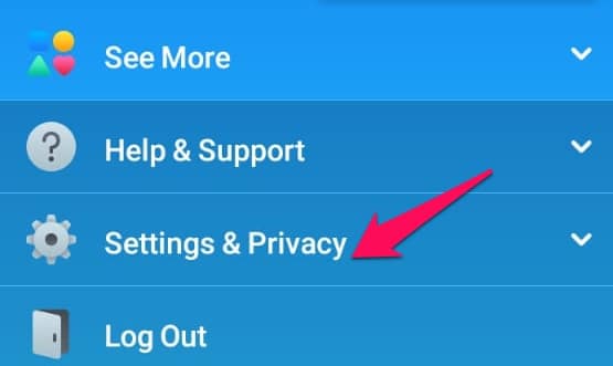 facebook Settings and privacy button