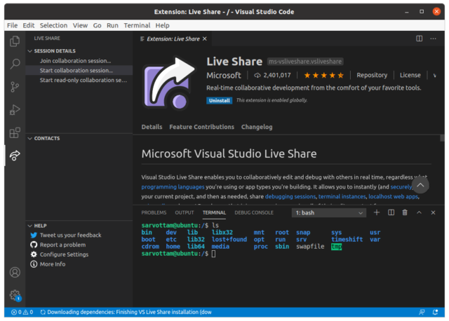 vs live share extension on vs code for mac