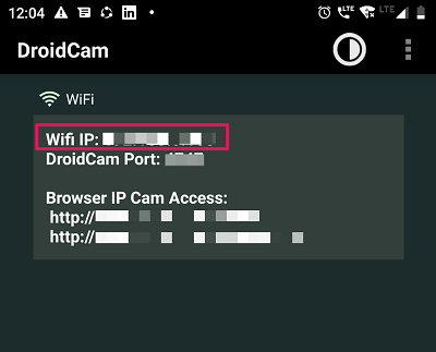 WiFi ID on Droidcam app