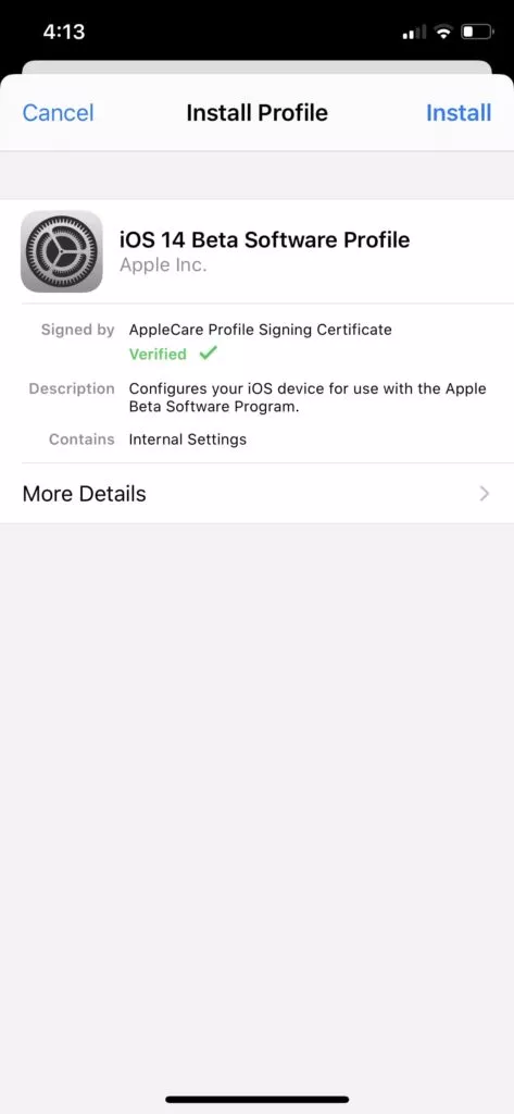 iOS 14 beta download profile