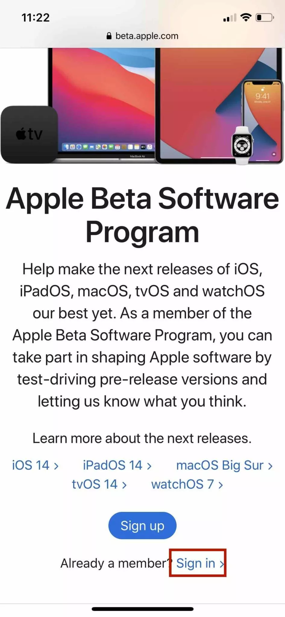 Apple iOS Public beta program sign up