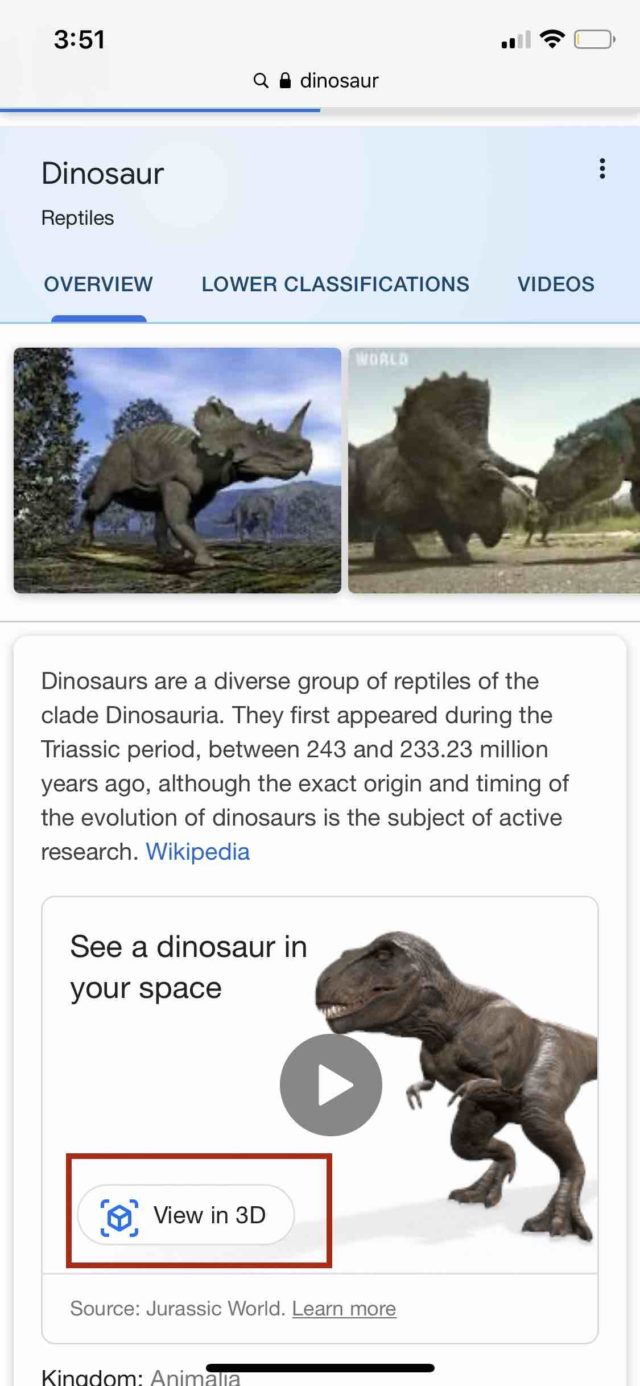 How To Use Google 3D Animals To See Dinosaurs On Android & iPhone?