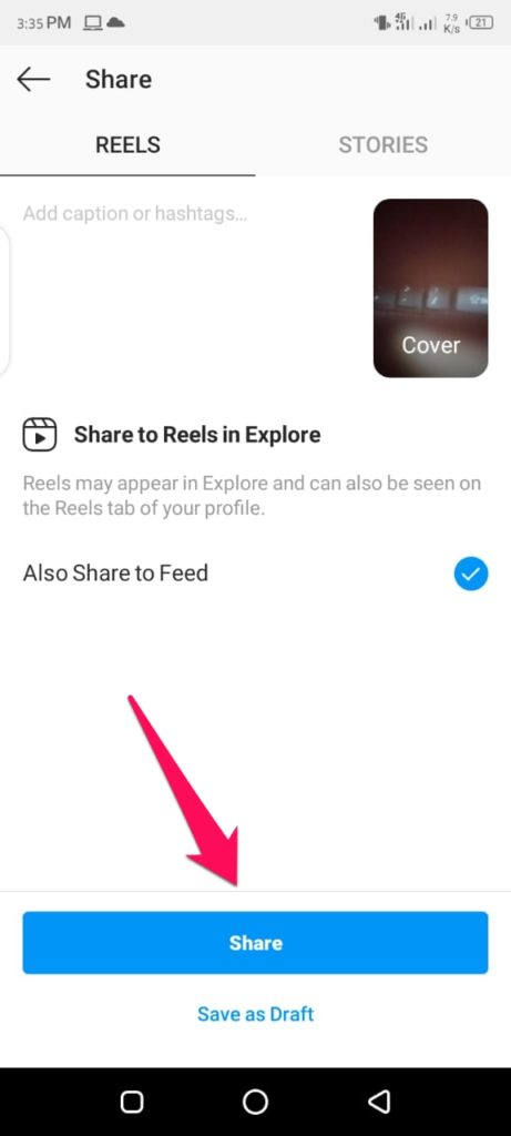 Instagram Reels Share button