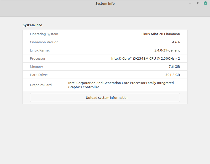 Linux Mint 20 System Info