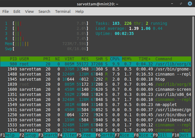 Linux Mint 20 memory usage at idle