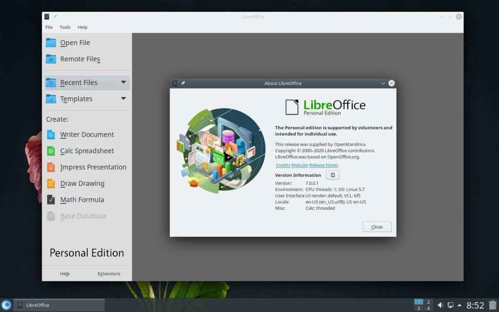 OpenMandriva Lx 4.2 Aplha — LibreOffice 7.0