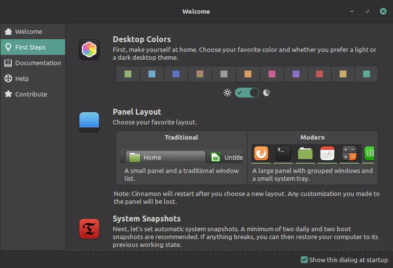 Welcome app — Change desktop color
