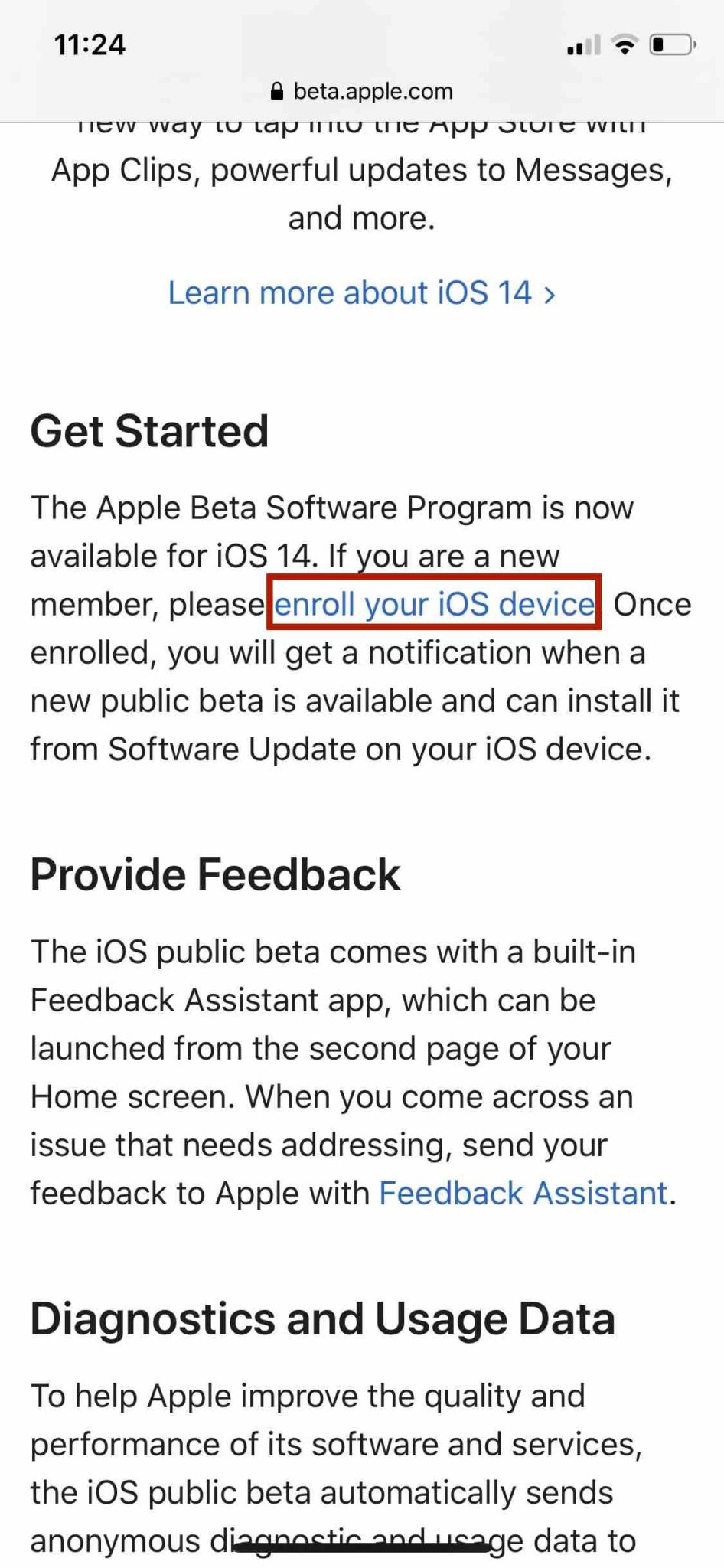 iOS 14 public beta enroll