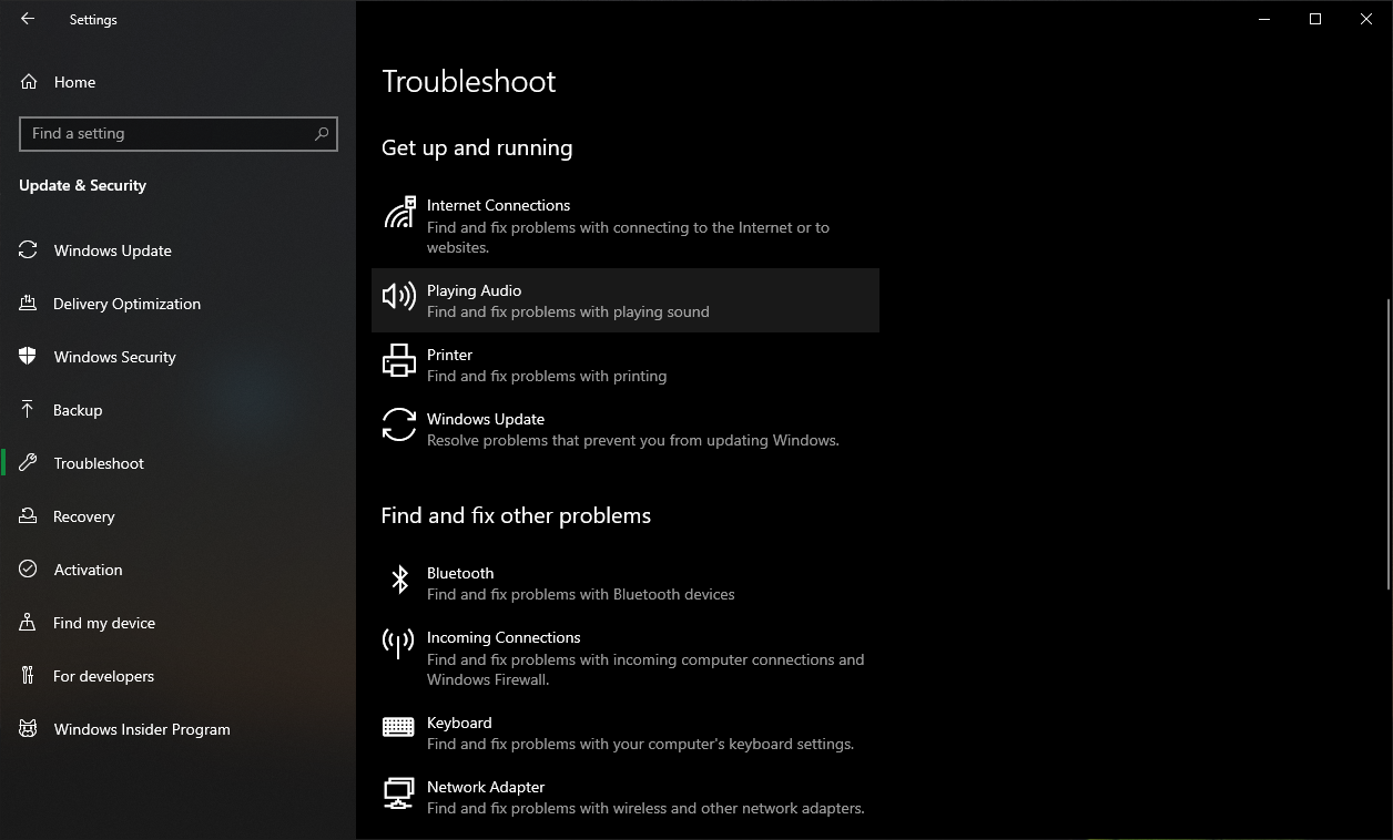 troubleshoot audio for windows 10