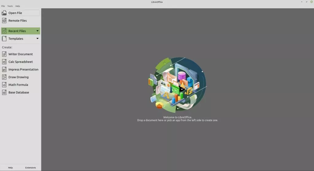 LibreOffice 7.0 — Start Center